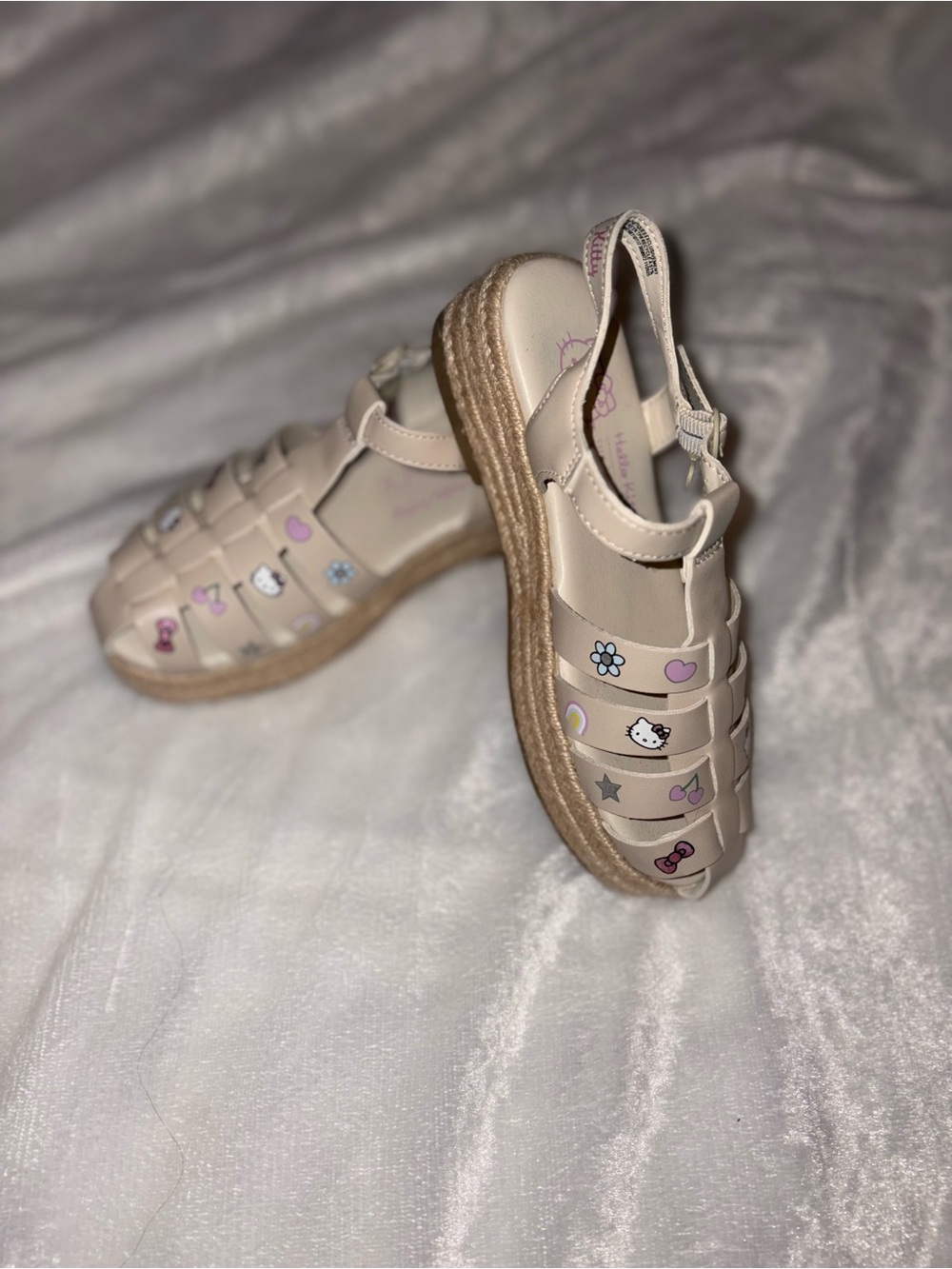 Hello Kitty Cream Strappy Platform Sandals with Cute Decals